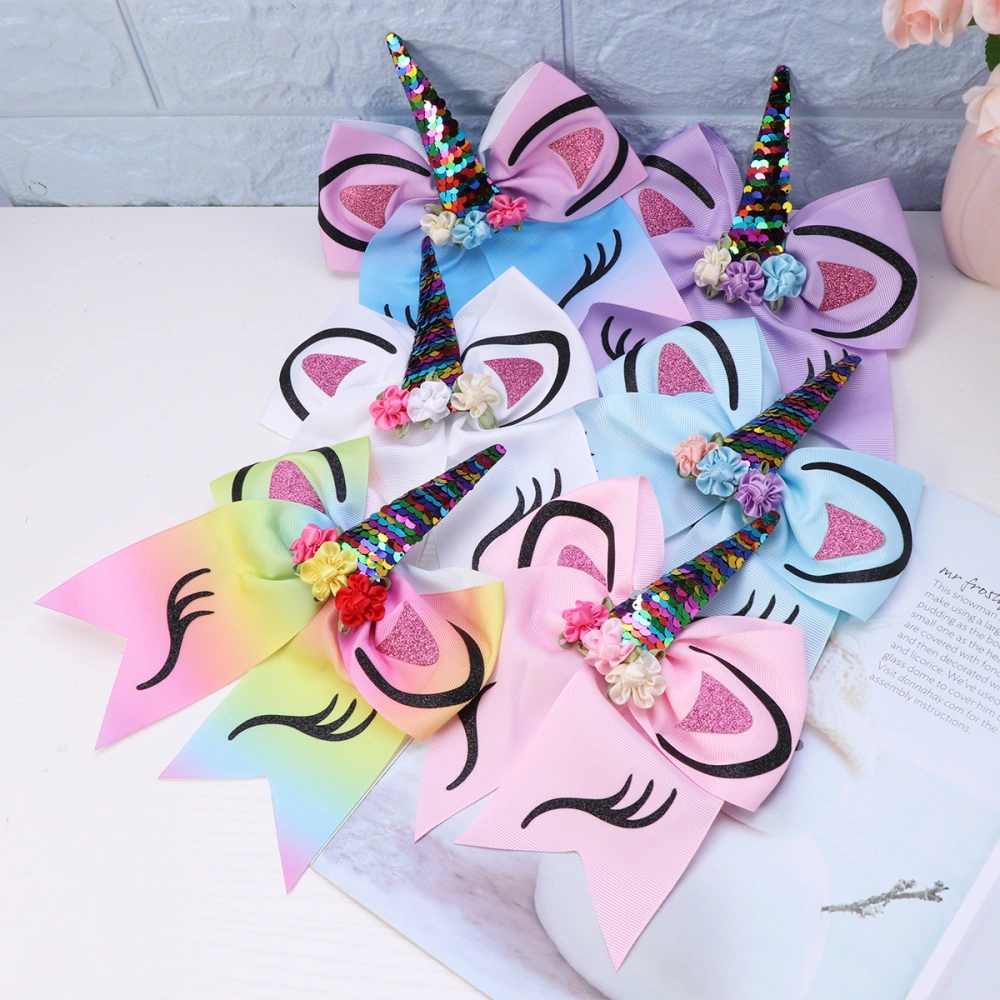 6pcs Unicorn Hair Ties Shining Bow Hair Band Headdress for Girl Kid Child