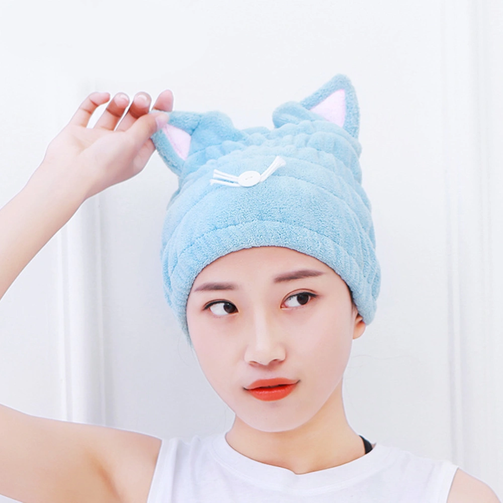 Cat Ear Hair Drying Towels Water Absorption Fast Drying Thicken Hair (Blue)