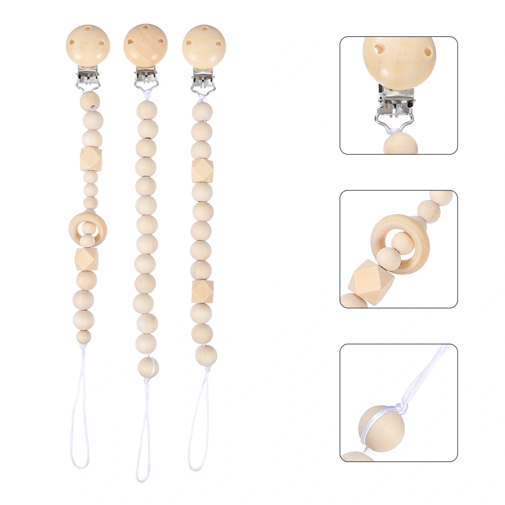 3pcs Baby Pacifier Chain Teething Pacifier Holder Wooden Teething Toy Chain