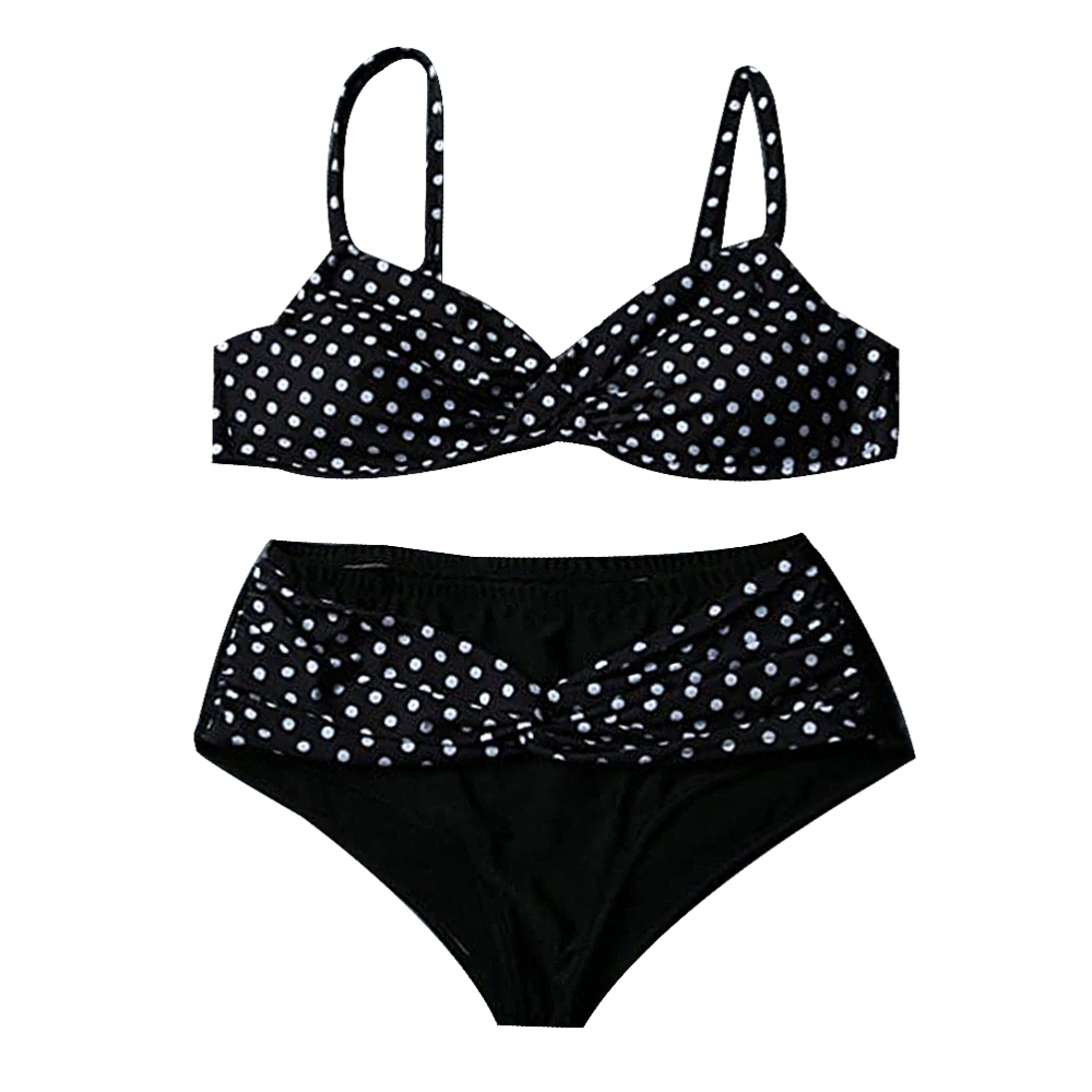 1 Set Two-piece Swimming Suit Bikini Sexy Dots Printed Swimwear Swimsuits Bathing Suits for Women (3XL Black)