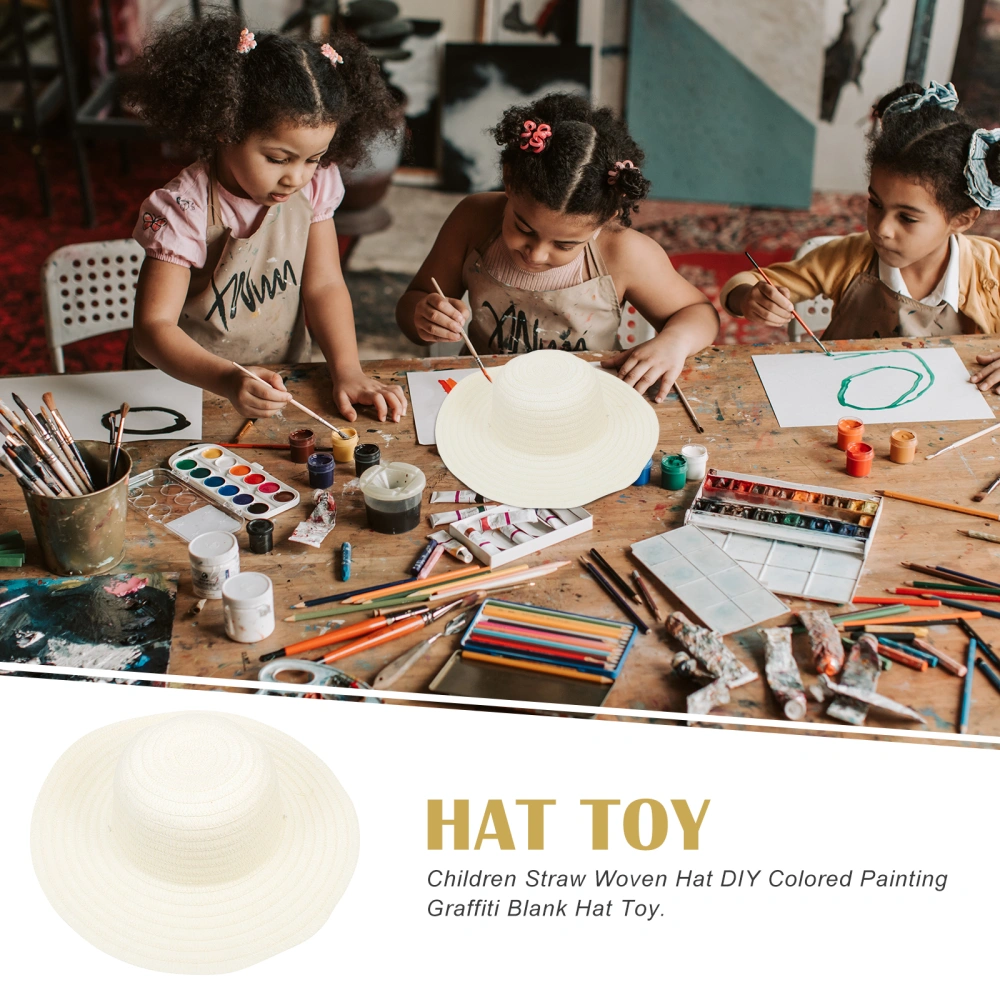 6Pcs DIY Graffiti Hat Children Painting Straw Hat Parent-children DIY Hat Plaything