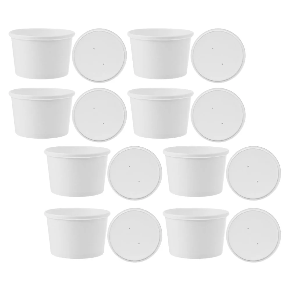 20 Sets Disposable Yogurt Bowl Paper Ice Cream Packaging Bowls Lidded Bowls