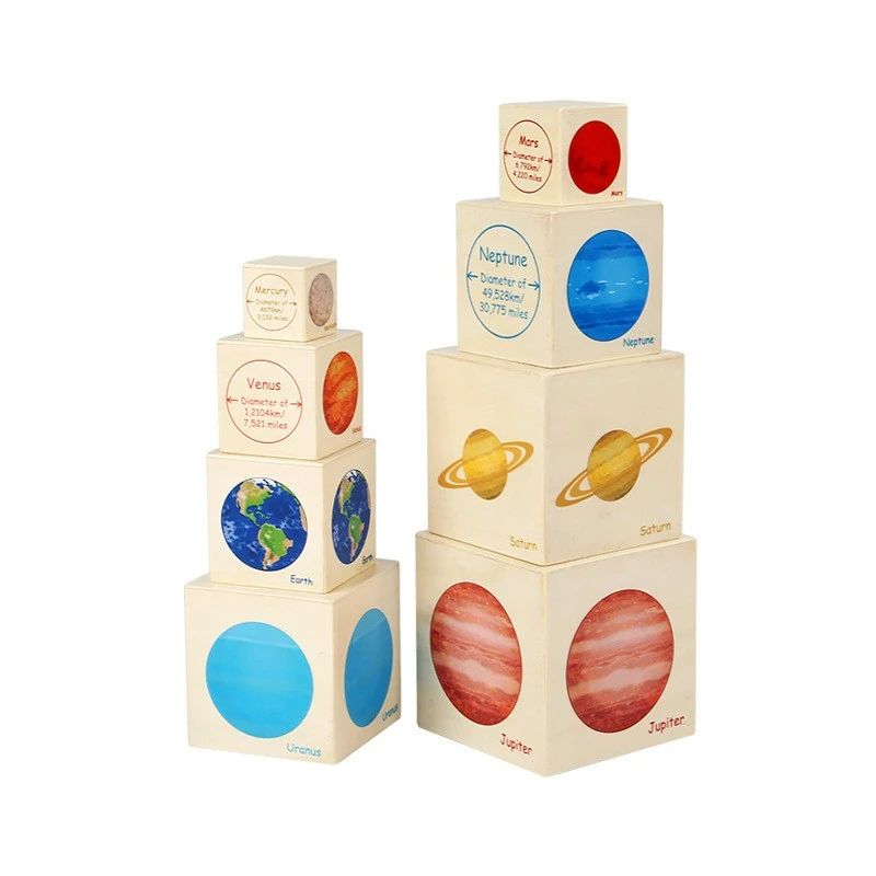 1 Set Wood Stacking Toy Kids Interesting Planet Stacking Cubes Educational Developmental Toy
