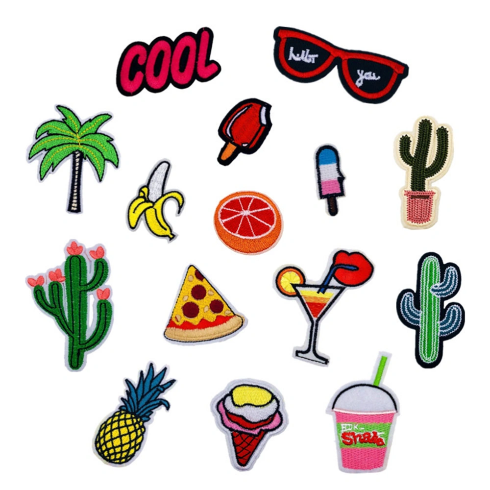 15pcs Cartoon Cactus Ice Cream Fruit Patches Embroidered Patch Stickers DIY Appliques for Clothes Backpack Handbag Badges