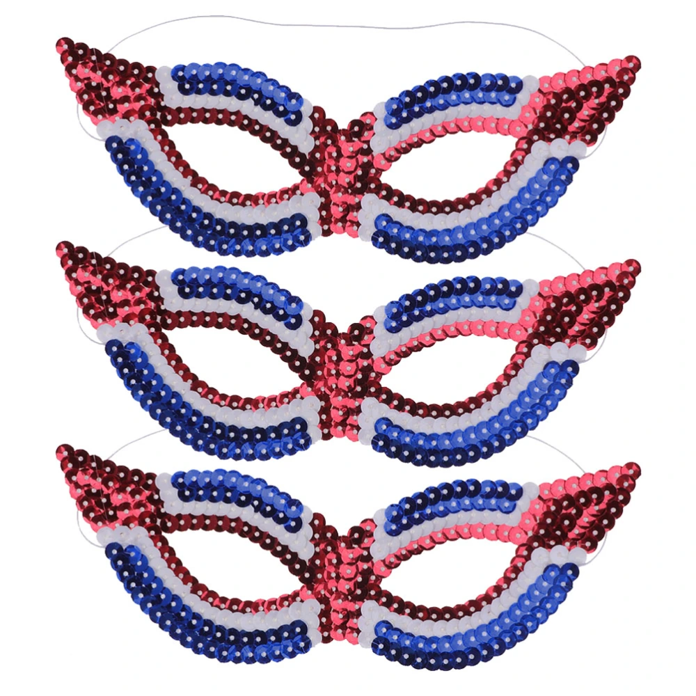 3pcs Sexy Sequin Mask Masquerade American Flag Eye Mask Performance Independence Day Party Dress Up Decor Accessary for Cosplay