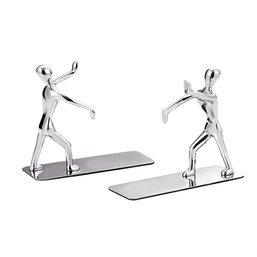 1 Pair Creative Bookends Little Men Shape Book Organiser Magazines Organiser Supports Rack Stand Stationery for Office and School (Silver)