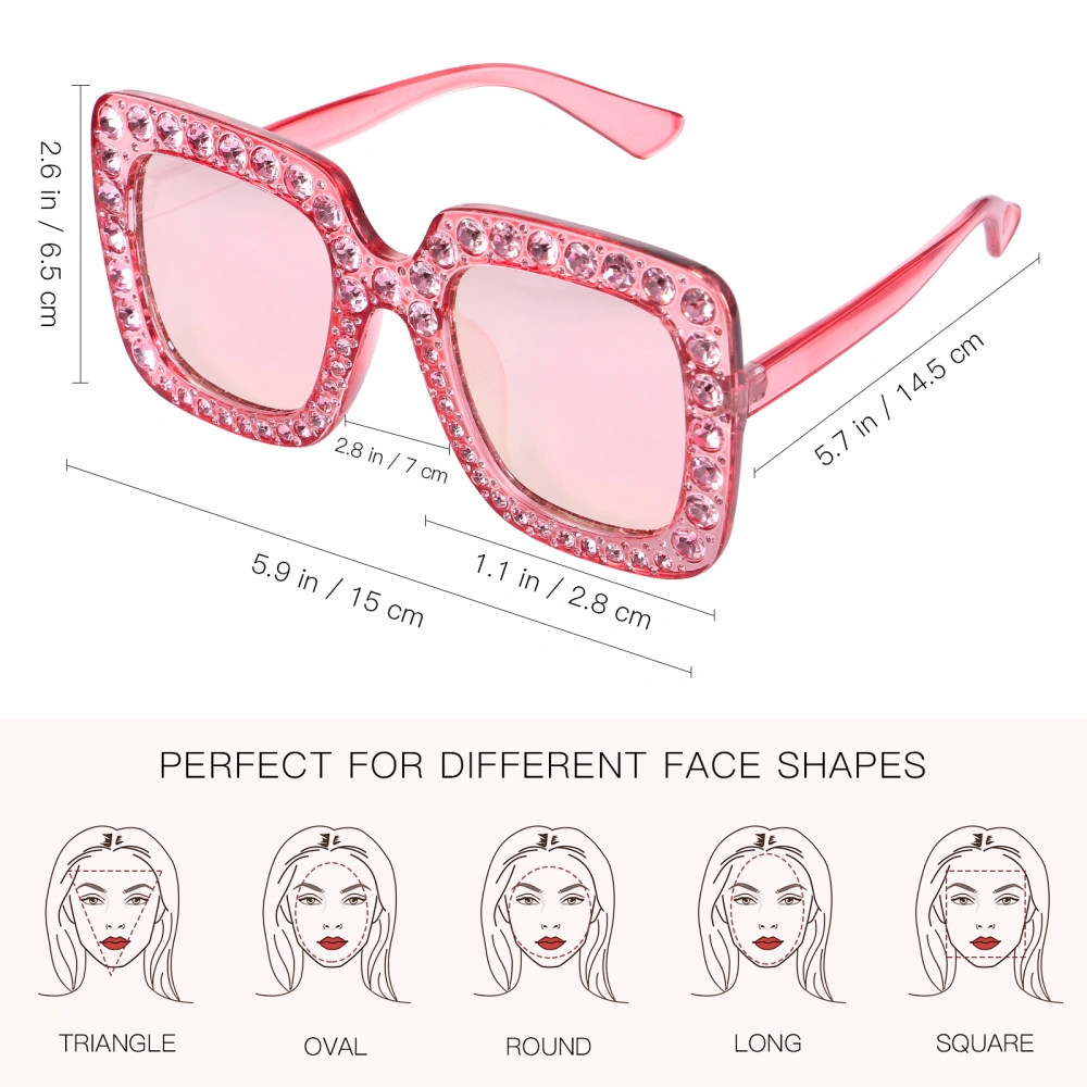 2pcs Women Oversized Square Crystal Thick Frame Sunglasses Anti-UV Sunglass