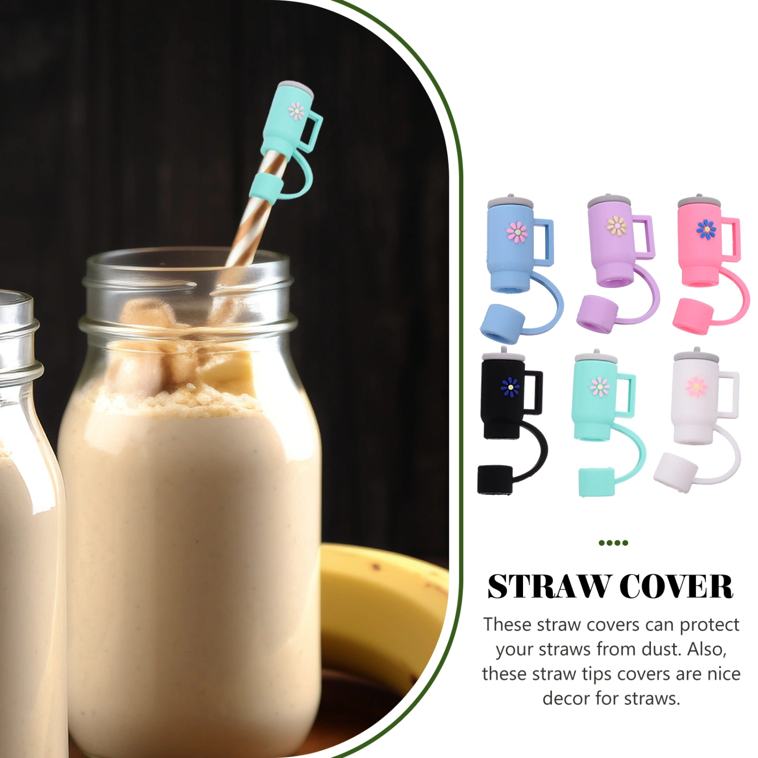 6pcs Straw Covers Caps PVC Drinking Straws Covers Reusable Straw Plugs Caps