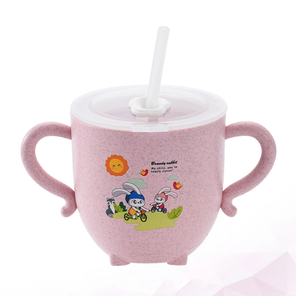 Scale Water Storage Cup Adorable Container Learing Cup Double Handle Water Cup with Straw (Pink)