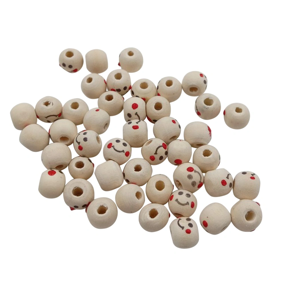 100pcs/pack Wood Colored Drawing Laugh Face DIY Wooden Beads