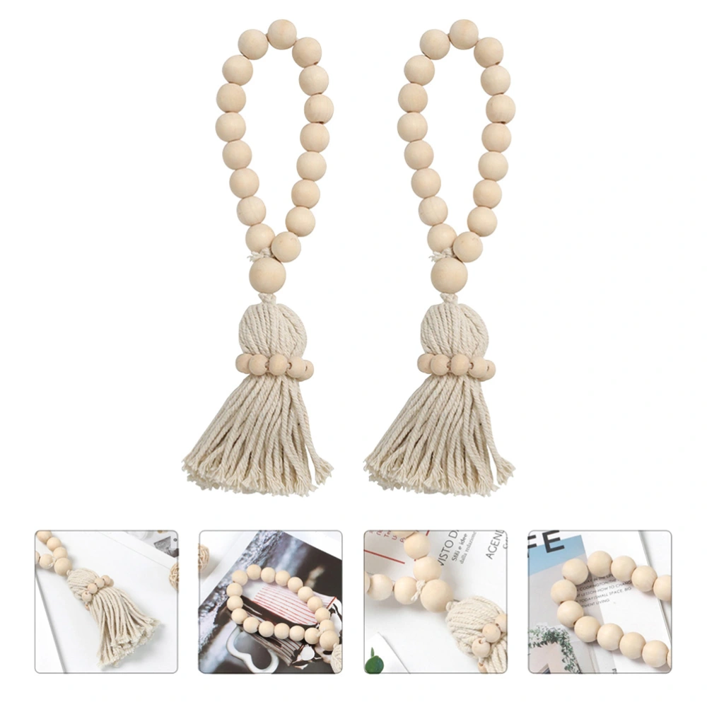 2pcs Useful Wood Bead Tassel Pendants Simple Handbag Pillow Tablecloth Decor