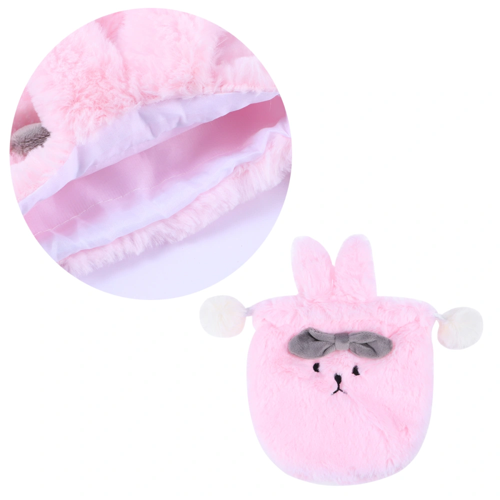 Cartoon Plush Storage Bag Rabbit Ear Shaped Jewelry Coin Pouch Drawstring Gift Bag Sachet Candy Holder (Pink Expression Rabbit)