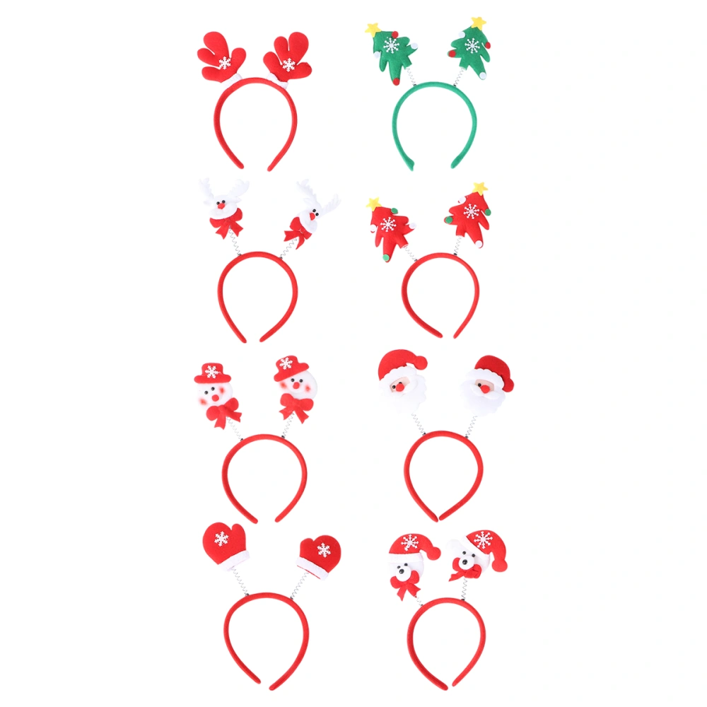 8pcs Christmas Headband Cartoo Lint Spring Hair Headwear Hair Band for Xmas Party (Mixed Style)