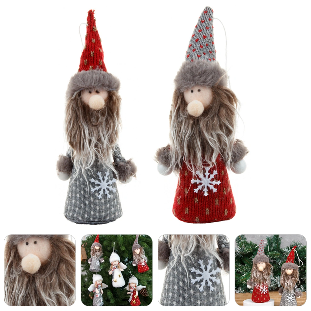 2pcs Christmas Tree Cartoon Hanging Doll Pendants Adorable Festival Decors