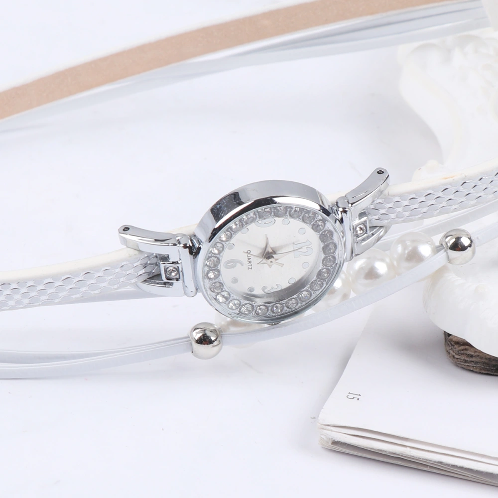 Fashion Pearl Watches Vintage Wrist Watch Stylish Quartz Watch Birthday Gift for Female Women (White)