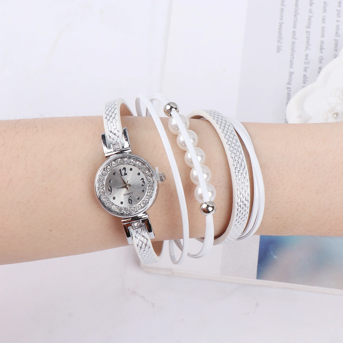 Fashion Pearl Watches Vintage Wrist Watch Stylish Quartz Watch Birthday Gift for Female Women (White)