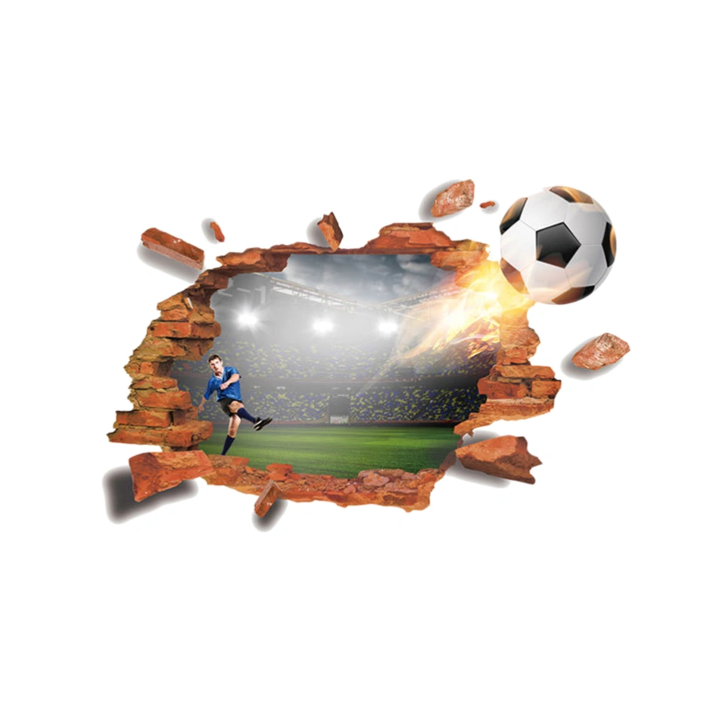 Football 3D Wall Stickers Cracked Wall Effect Mural Decals Wall Art Decor for Office Bedroom Living Room TV Background