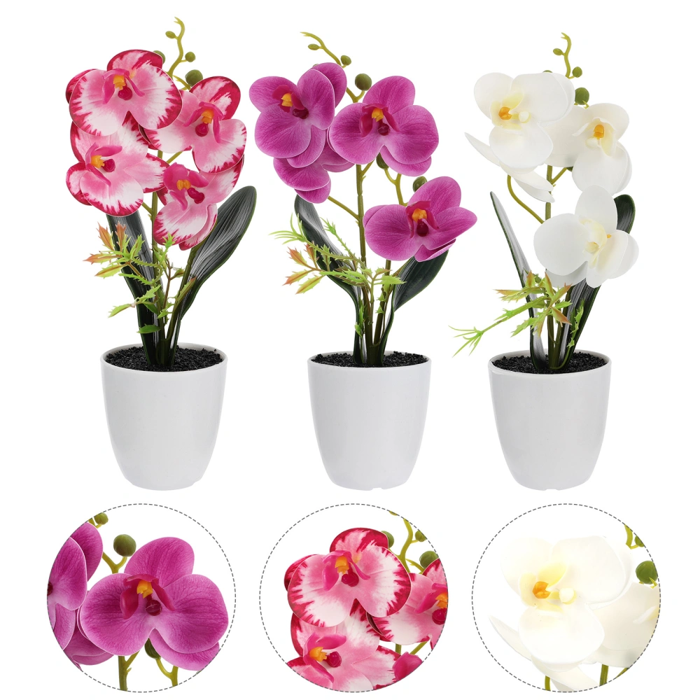 3pcs Simulation Phalaenopsis Bonsai Home Plant Ornament Artificial Bonsai Decor