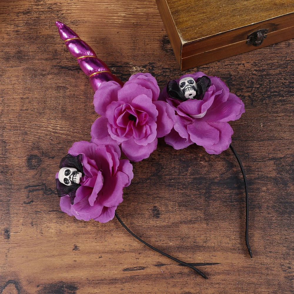 Halloween Artificial Flower Shape Unicorn Girl Headband For Party Decoration Use(Purple)