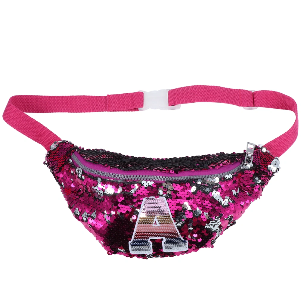 Fashion Sequins Waist Bag Letter Fanny Pack Chest Bag for Children (Rose Red)