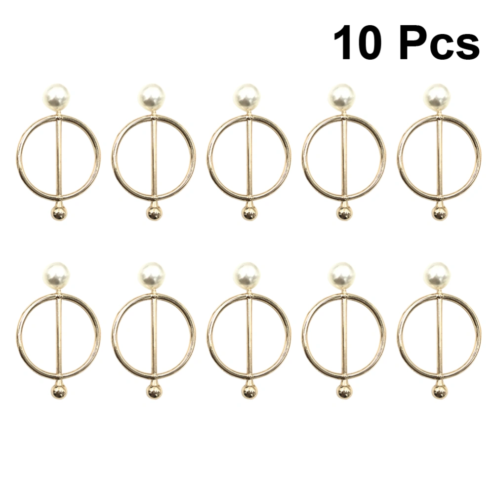 10pcs Delicate T-shirt Clips Alloy Clothing Decorative Button Clothing Corner Knotted Buckles Metal Pearl Design Knotted Buckles Golden Size 30MM