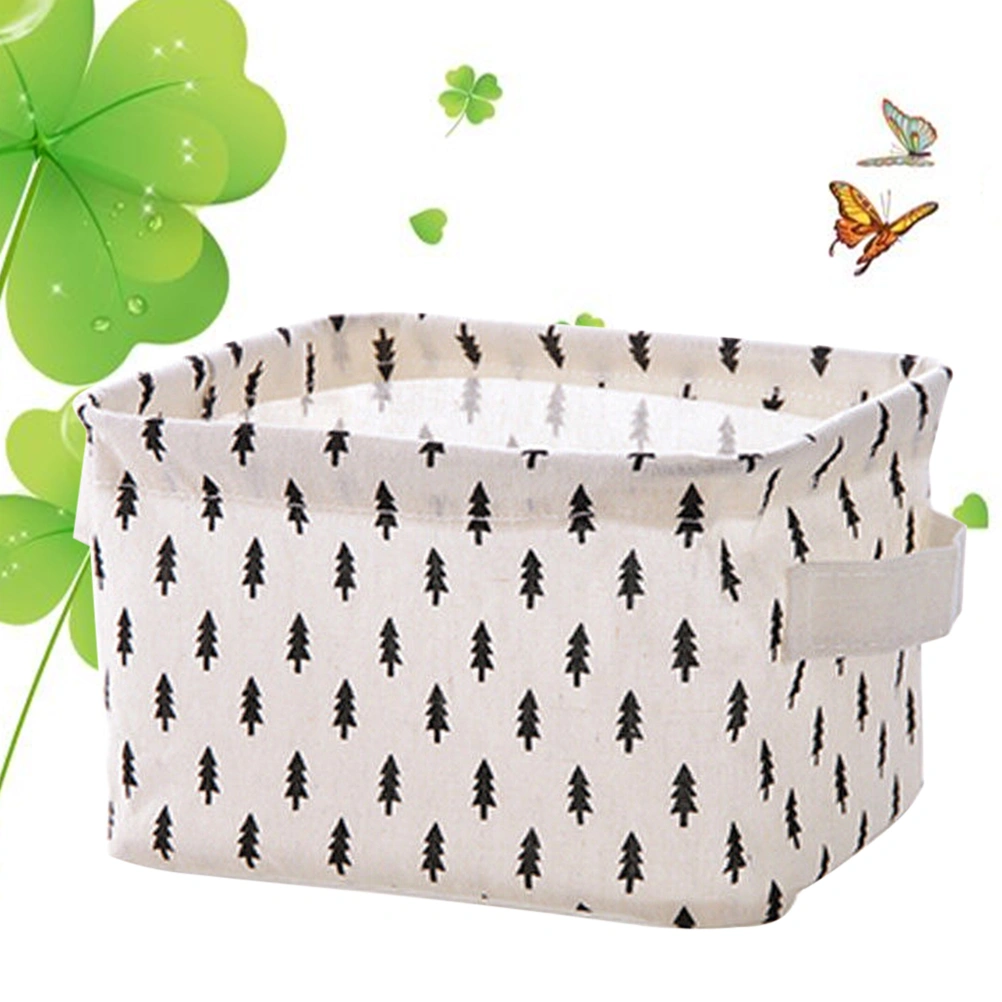 Square Storage Bins Basket Organizers Foldable Cotton Linen Storage Bins for Makeup Book (Tree Pattern)