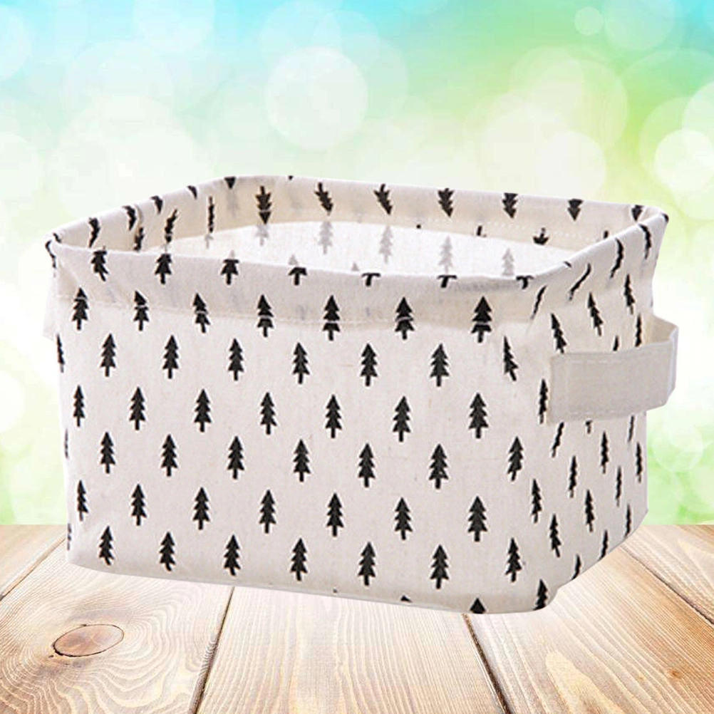 Square Storage Bins Basket Organizers Foldable Cotton Linen Storage Bins for Makeup Book (Tree Pattern)