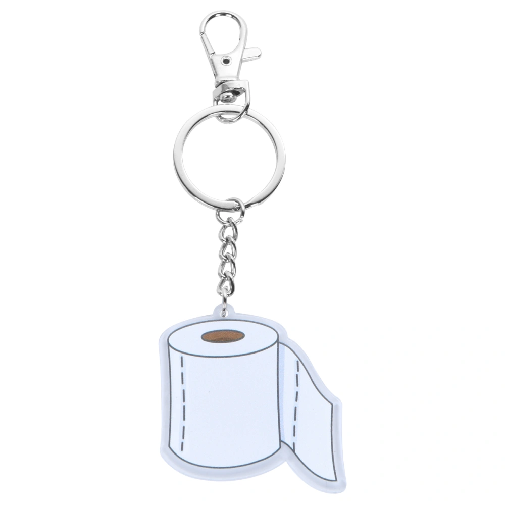 Roll Paper Shaped Key Chain Acrylic Key Ring Transparent Bag Hanging Pendant White (2178)