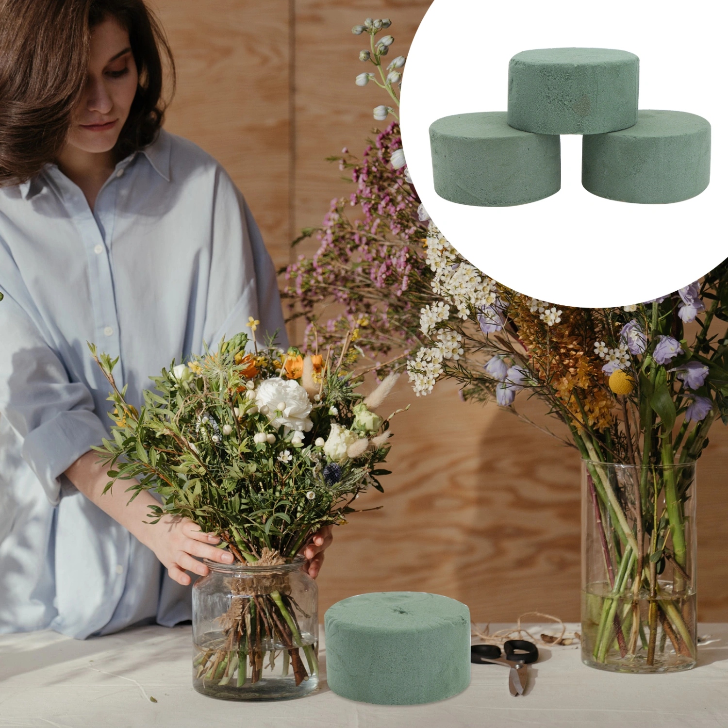 12PCS Round Flower Packaging Material Dried Flower Mud Fresh Flower Mud (Green)