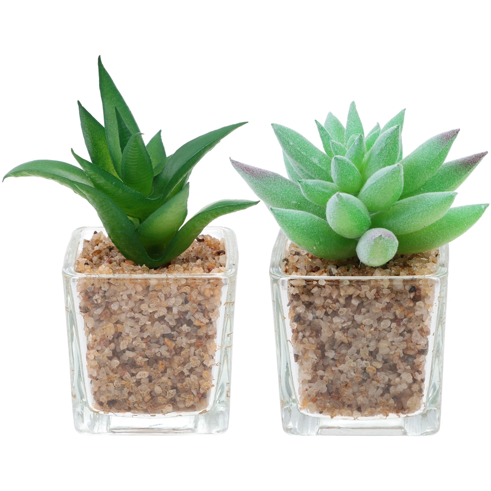 2pcs Simulation Succulent Plant Pots Adornments Fake Plant Pots Home Supplies