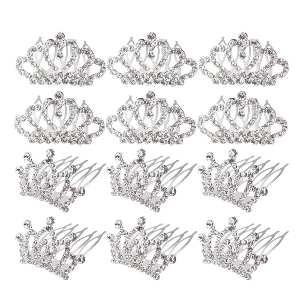 12pcs Children's Small Crown Hair Comb Fashion Rhinestone Hairbrush Headbands Hair Accessories (2 Patterns Each 6pcs)