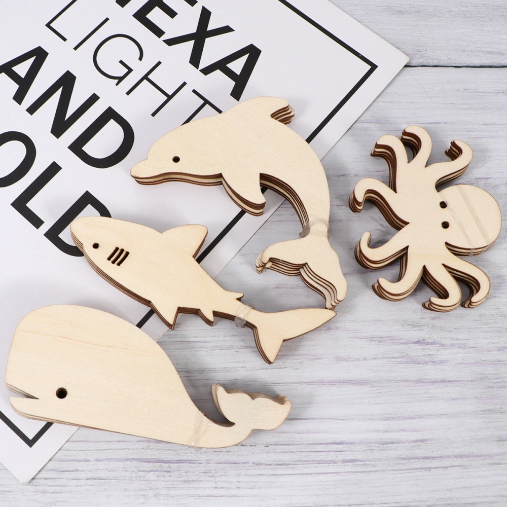 24pcs of 4 Style Marine Animals Pieces Wooden Button Adorable Wood Slice Decorative Wood Chip for Home DIY (Octopus +Whale +Shark +Dolphin 6pcs for Each)