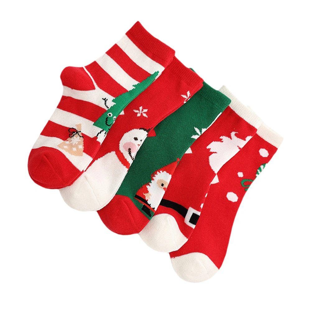 5 Pairs Christmas Stockings Warm Cartoon Middle Socks Cotton Stockings