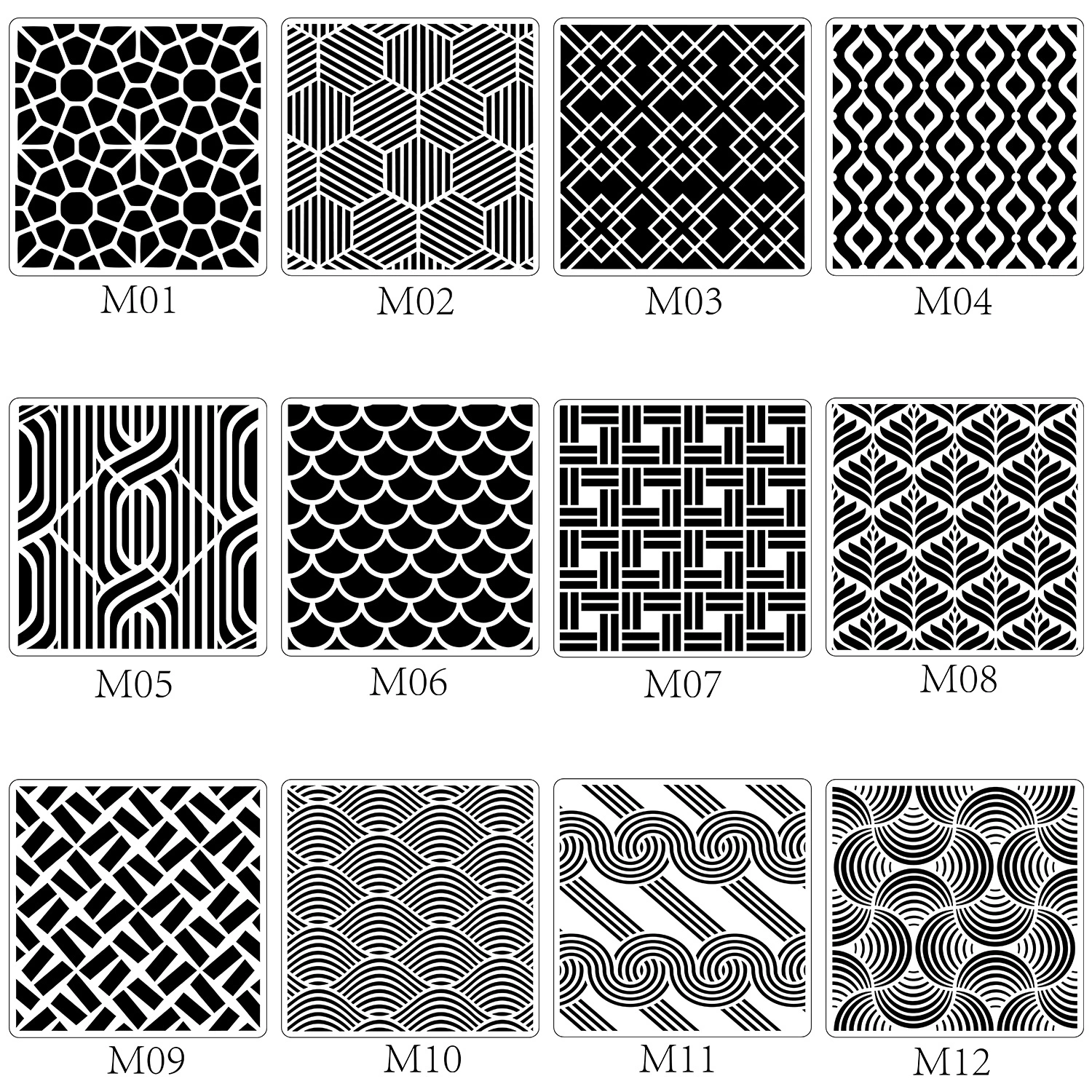 12 Sheets Drawing Stencils Hollow Diy Painting Templates Geometry Stencils Painting Supplies