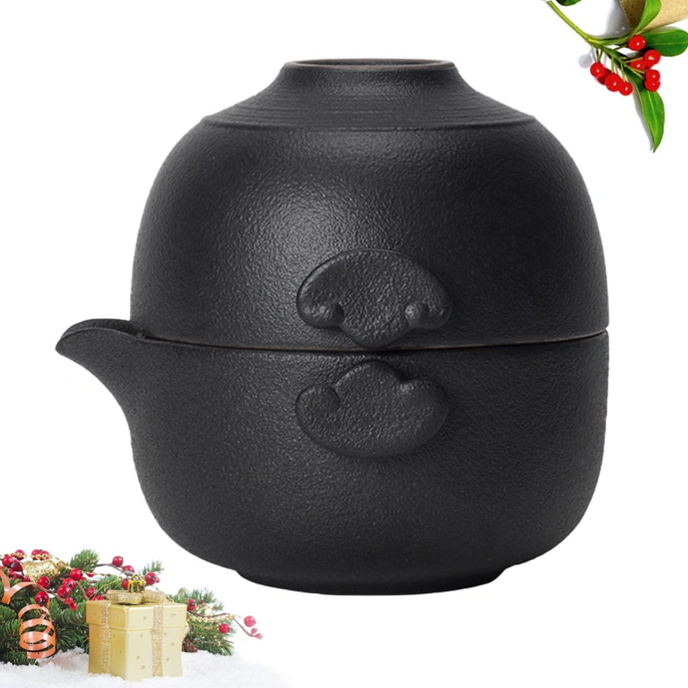 Portable Tea Set One Pot One Cup Travel Ceramic Multi-purpose Kung Fu Tea Cup Teapot for Travel Camping (Black)