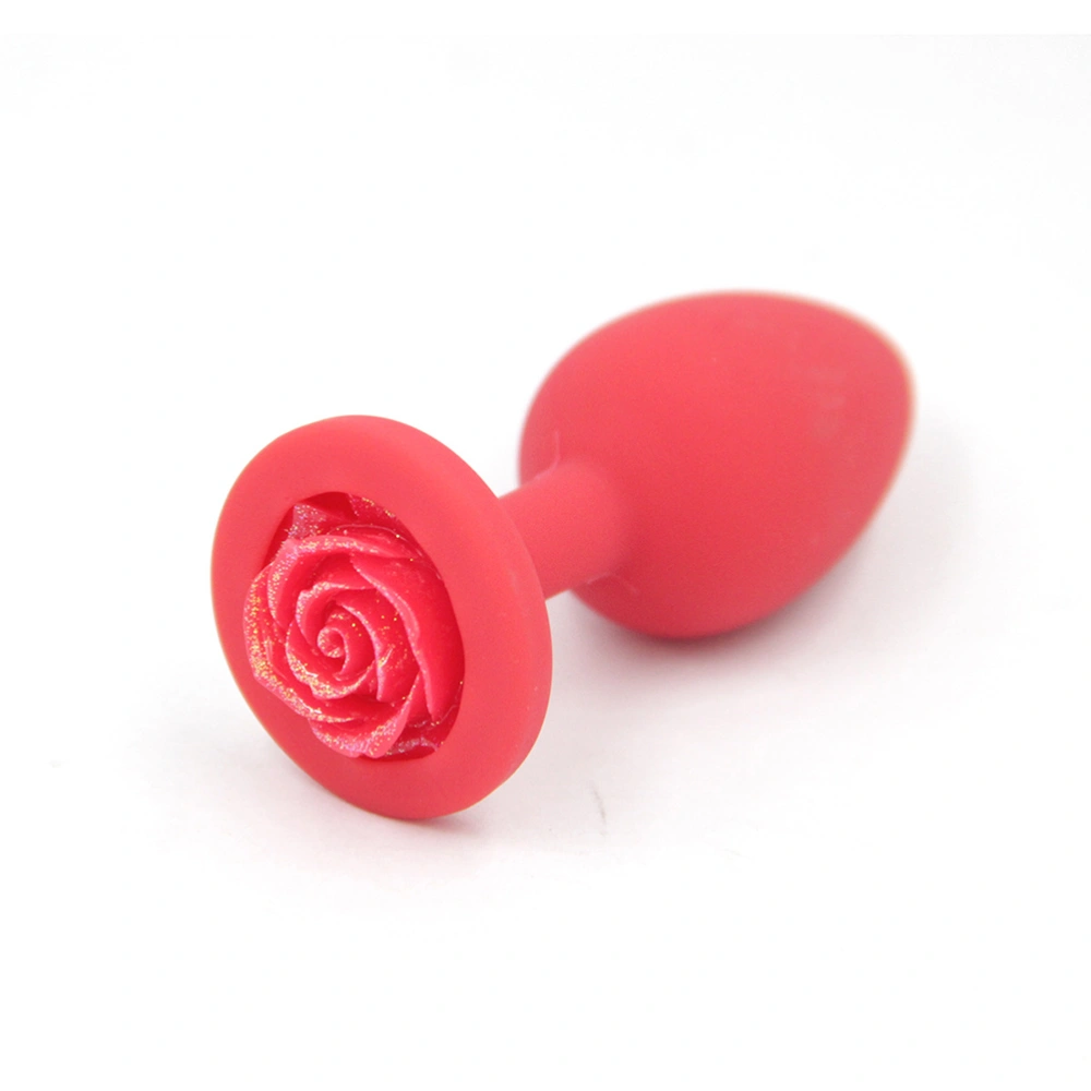 Silicone Butt Plug Adult Anal Sex Toys with Decorative Artificial Roses for Women Men Couples(Red)