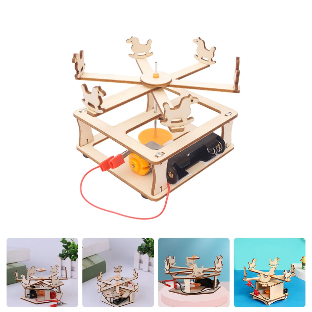 1 Set Wooden Merry-Go-Round Toy DIY Assembly Merry-Go-Round Kids Science Experiment Toy