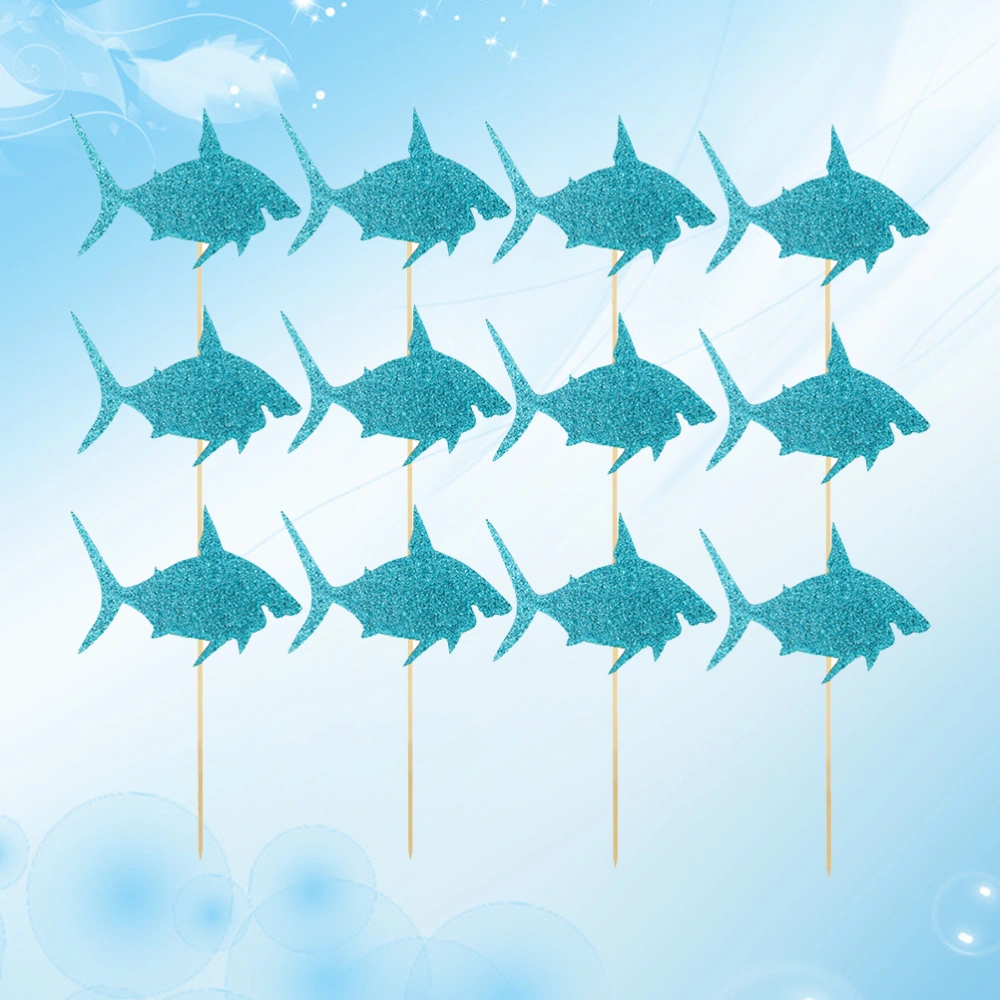 12pcs Shark Cake Toppers Funny Picks Paper Cupcake Decor Party Supplies for Birthday Festival