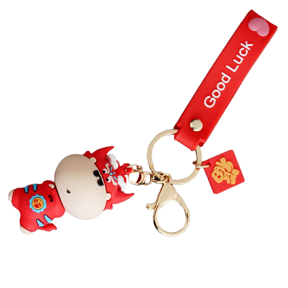 1pc Ox PVC Metal Key Chain Key Ring Gift Pendant Bag Ornament for Friends (Red)