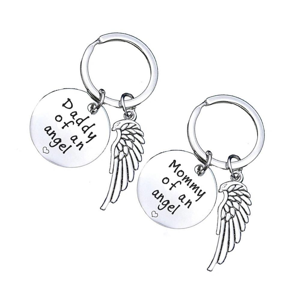 2pcs Stainless Steel Keychain Angel Wing Theme Keychain Metal Keychain Decor