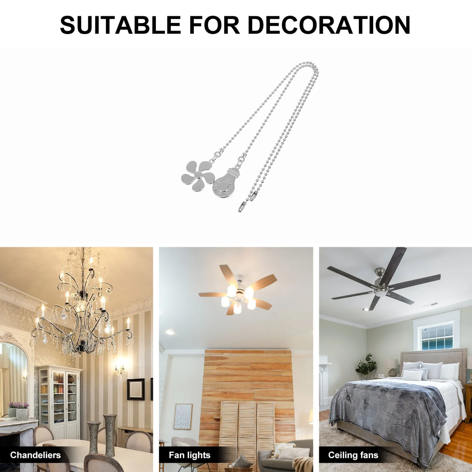 2pcs Ceiling Light Pull Chain Ceiling Fan Chain Extension Chandelier Chain Pendant