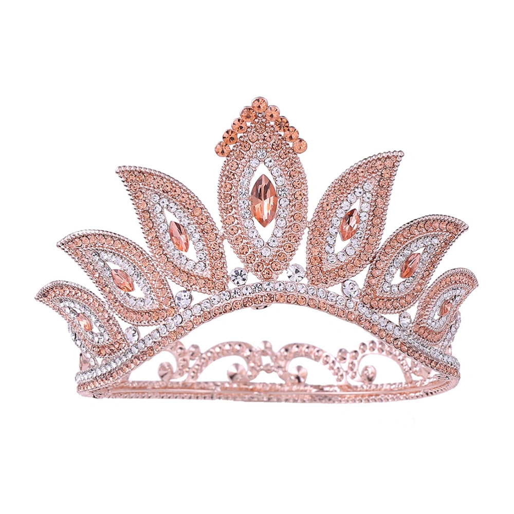 1PC Baroque Round Crown Eye Style Rhinestone Inlaid Alloy Crown Hair for Bride Lady (Rose Gold Rhinestone)