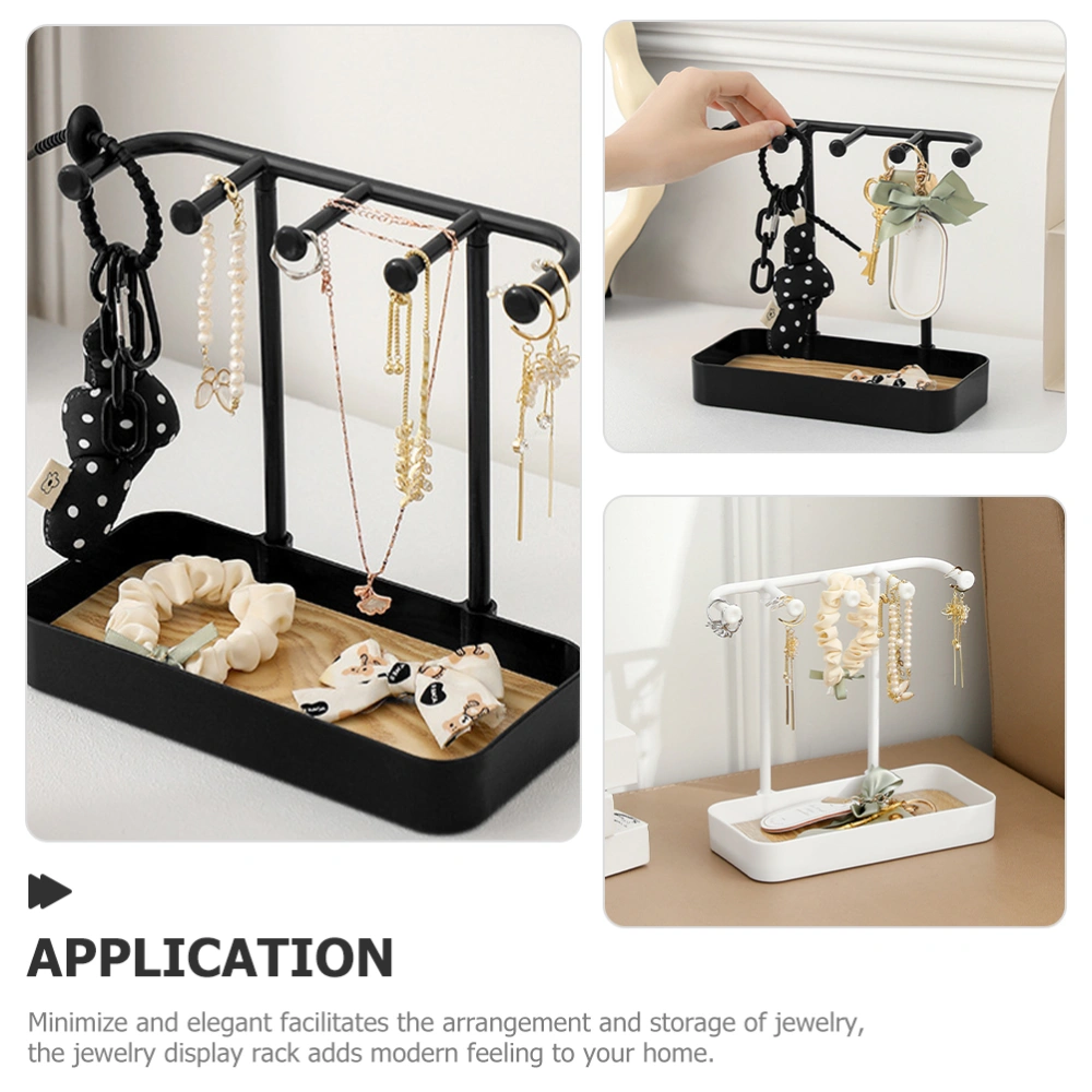 2pcs Necklace Stand Earring Holder With Wooden Tray Jewelry Storage Rack Showing Stand