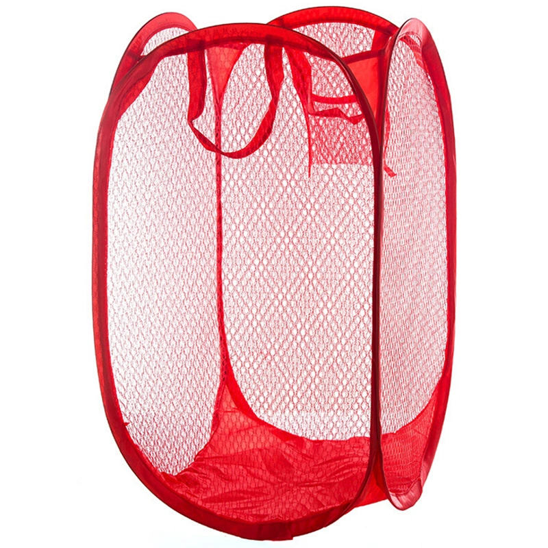 Foldable Up Easy Open Mesh Laundry Clothes Hamper Basket for College Dorm (Red)