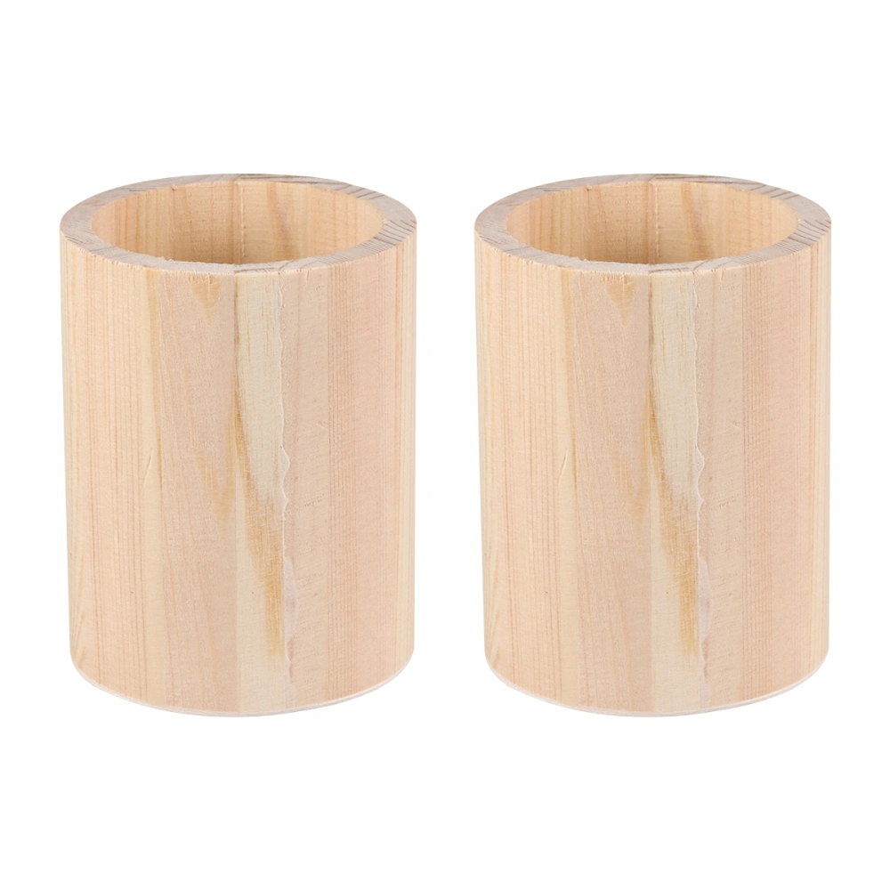 2 Pcs Single Compartments Wooden Container Pen Holder Office Organizer Unfinished Solid Color Case Pot for Home Office DIY Graffiti (Round Tube)