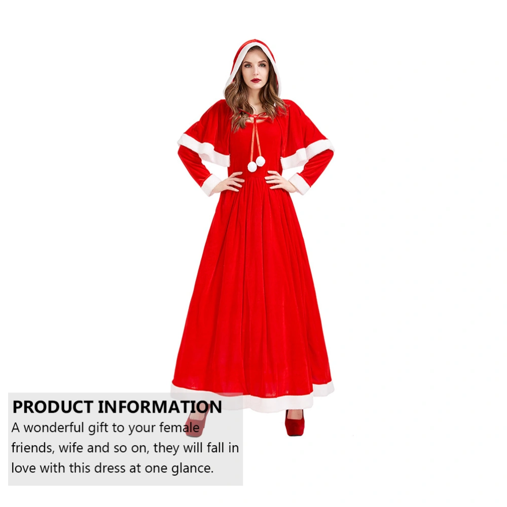 1 Set Christmas Costume Santa Claus Clothes Festival Long Dress with Shawl