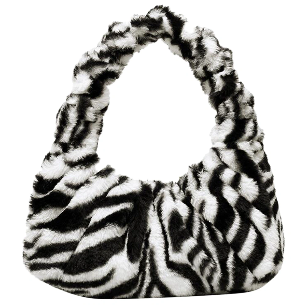 Winter Plush Shoulder Bag Fashion Lady Handbag Armpit Bag (Black, Stripe)