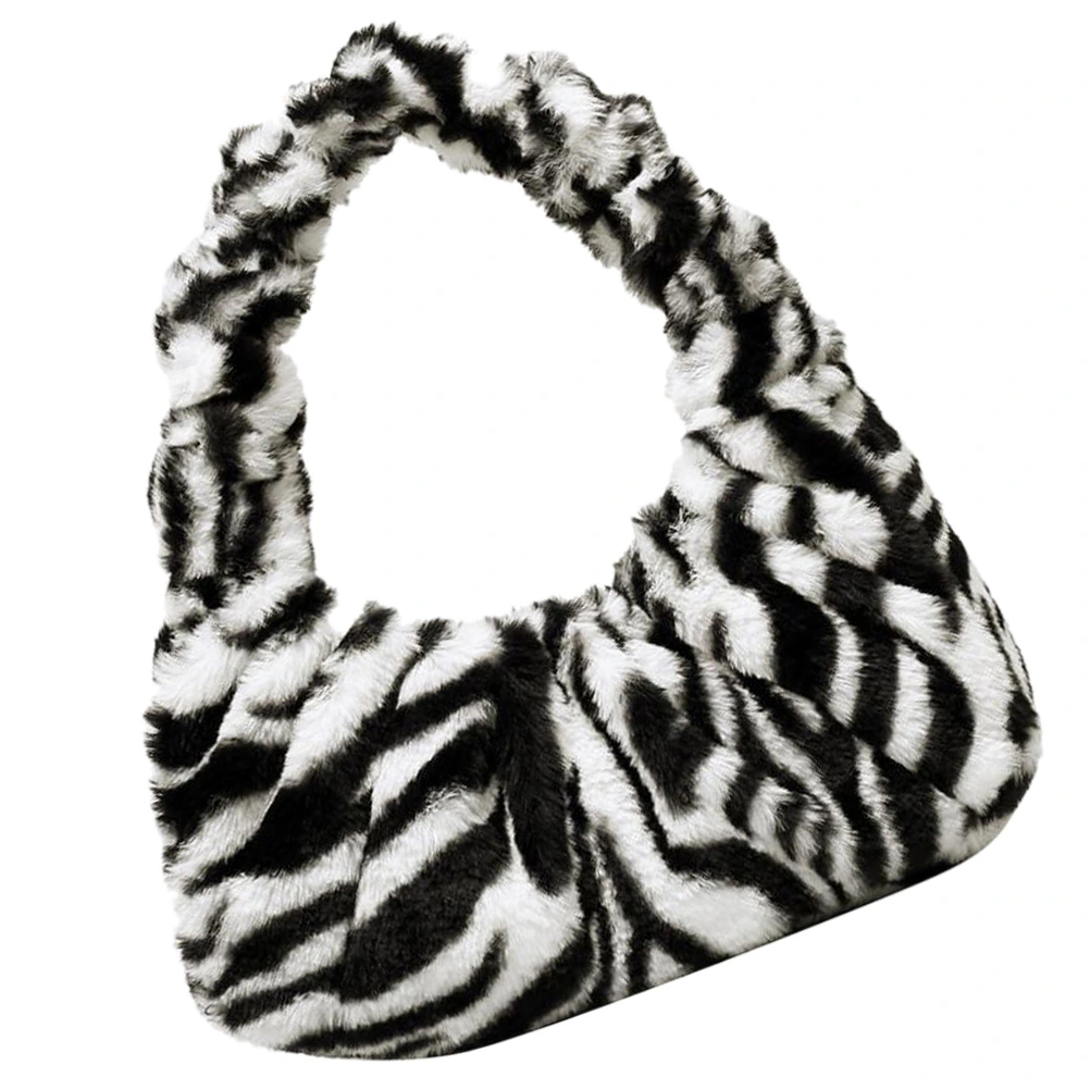 Winter Plush Shoulder Bag Fashion Lady Handbag Armpit Bag (Black, Stripe)