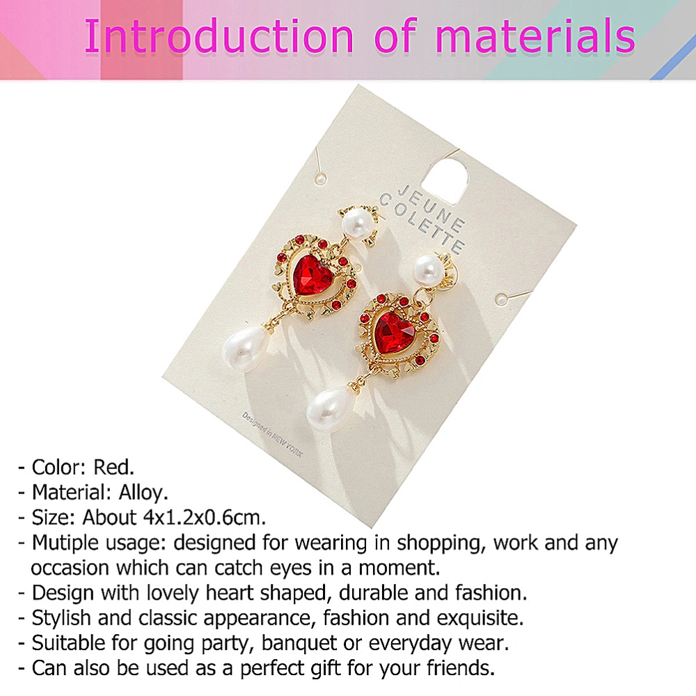 1 Pair of Red Heart Shaped Earrings Fashion Dangler Alloy Vintage Earrings Jewelry for Women(Red)