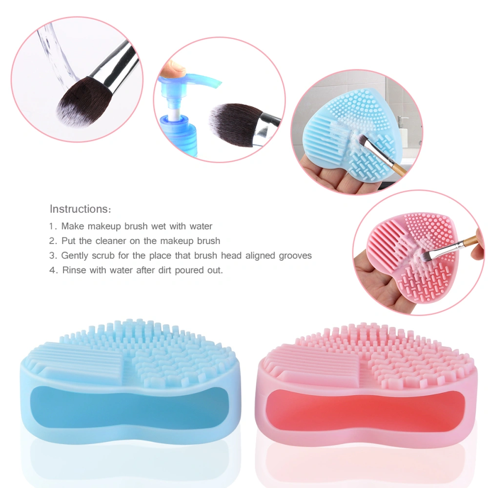 PIXNOR Makeup Brush Cleaner Silicone Heart-shaped Brush Egg Washing Tool Pink Blue